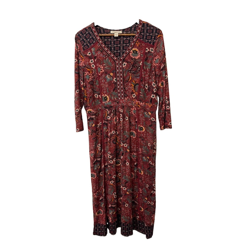 Coldwater Creek Mixed Print Floral Paisley Maxi Dress Size M Cottage Core Boho